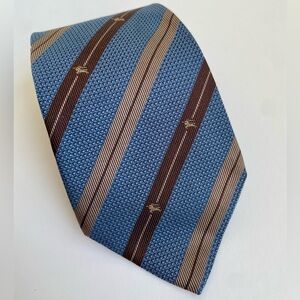 Burberry London Logo Silk Tie, Blue and Brown Stripes